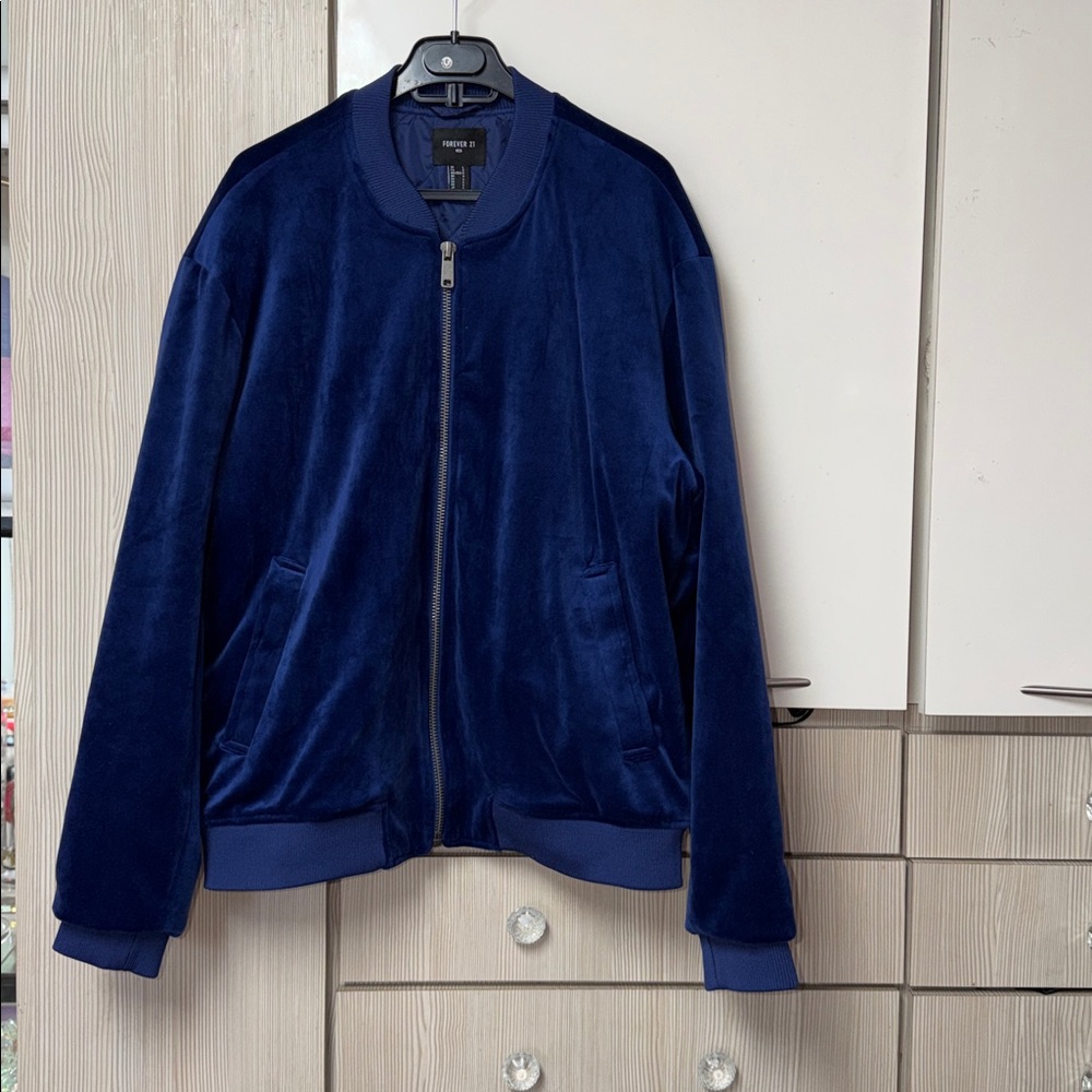 Navy Blue velvet bomber jacket - Picture 5 of 8